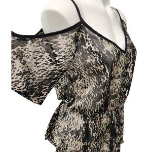 Daytrip‎ Cold Shoulder lightweight black & tan sheer blouse size Large